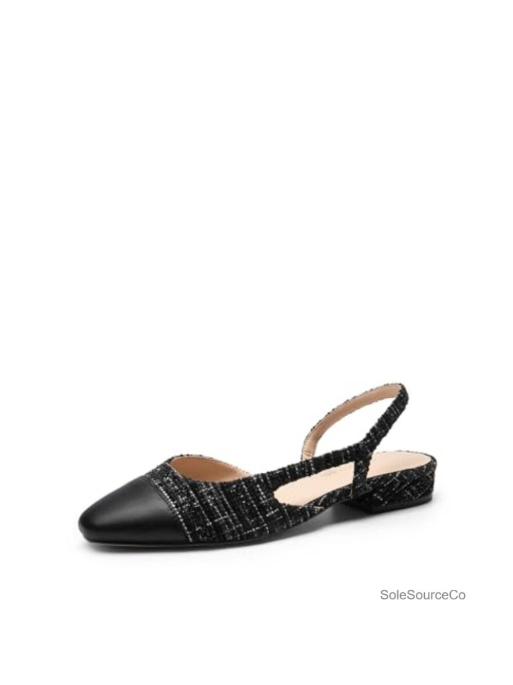 Women's Slingback Ballet Flats Faux Leather Low Block Heel Cap Toe